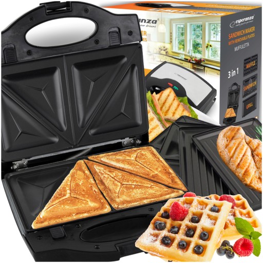 OPIEKACZ TOSTER GOFROWNICA GRILL 3w1 DO KANAPEK TOSTÓW SANDWICH PANINI
