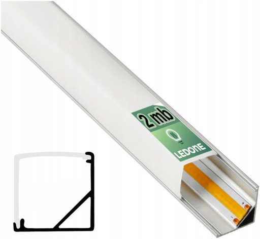 2mb Profil aluminiowy NAROŻNY SREBRNY + Klosz mleczny Szeroki kąt kwadrat