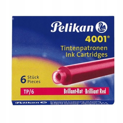 NABOJE DO PIÓR PELIKAN TP6 CZERWONE 6szt.