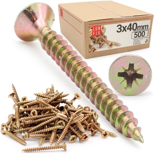 Wkręty hartowane 40 mm do drewna 3x40 uniwersalne żółte ocynk 500 szt