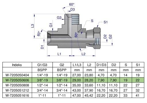 Trójnik hydrauliczny niesymetryczny calowy BBA 3/8