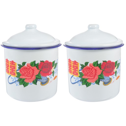 Vintage kubek emaliowany z pokrywką do filiżanki i herbaty, porcelana stara