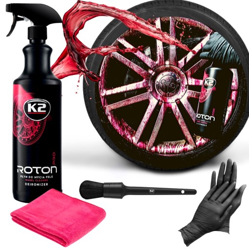 ZESTAW DO CZYSZCZENIA FELG K2 ROTON PRO 1L + PĘDZELEK + MIKROFIBRA + RĘKAWI