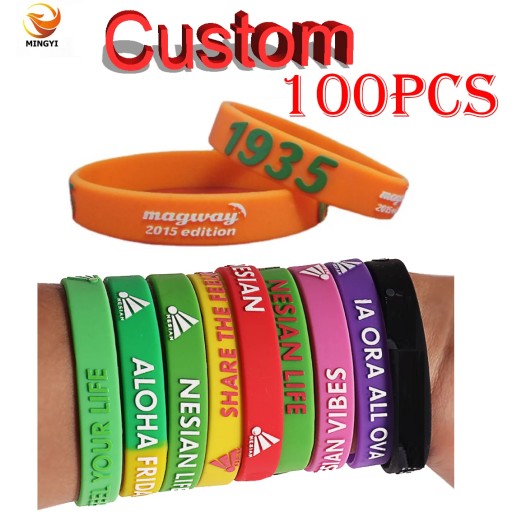 100PCS Embossed Technique Customized Silicone Bracelet Custom Wristband