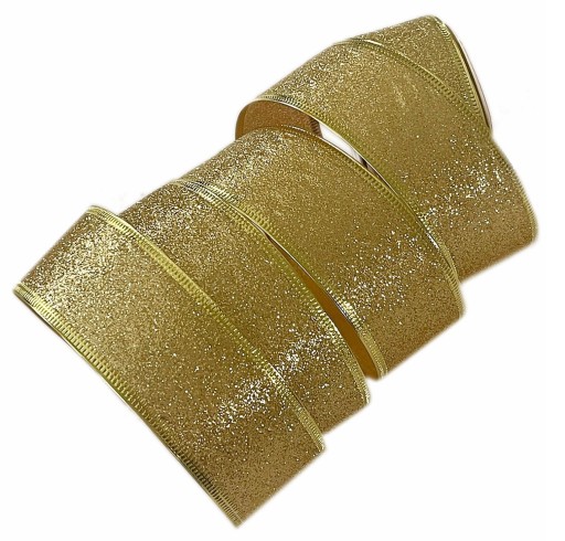 ŚWIĄTECZNA WSTĄŻKA ZŁOTA BROKAT ZŁOTY 38mm W23/059-2