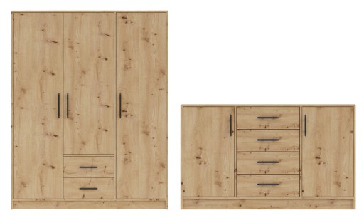 Zestaw mebli Szafa 150 cm + Komoda 140 komplet SPOTI Dąb artisan