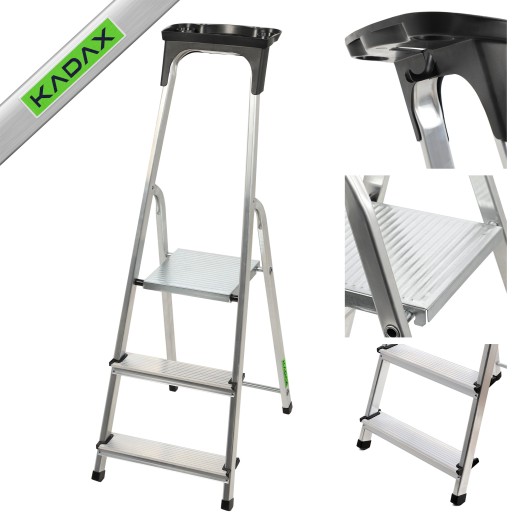 DRABINA ALUMINIOWA DOMOWA 3 STOPNIOWA +HAK 125 kg
