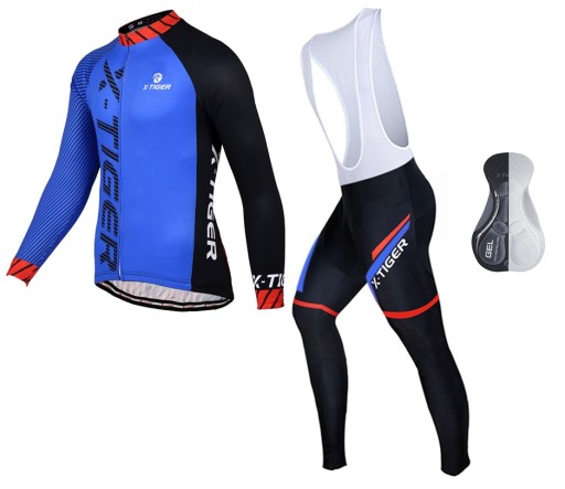 STRÓJ ROWEROWY MĘSKI ODZIEŻ ROWEROWA GETRY ŻEL Z SZELKAMI DŁUGA KOSZULKA