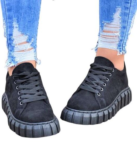 Czarne damskie trampki creeepersy zamszowe buty na platformie 15555 41