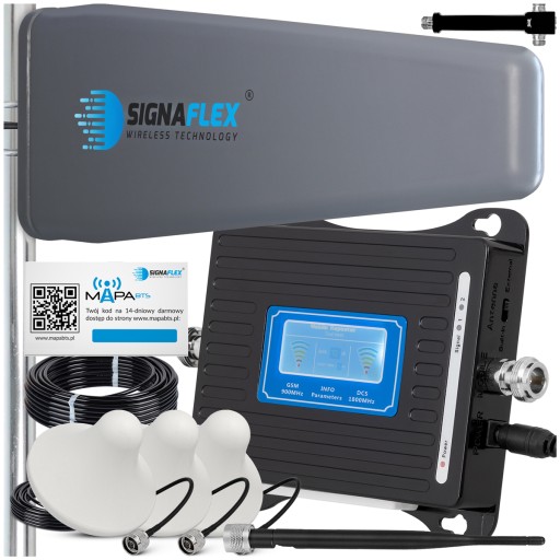 ZESTAW WZMACNIACZ 65dBi SYGNAŁU TELEFONU GSM INTERNETU 4G LTE + ANTENY 15m