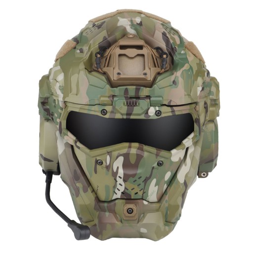 Taktyczny hełm pełnotwarzowy Airsoft z maską i zestawem słuchawkowym