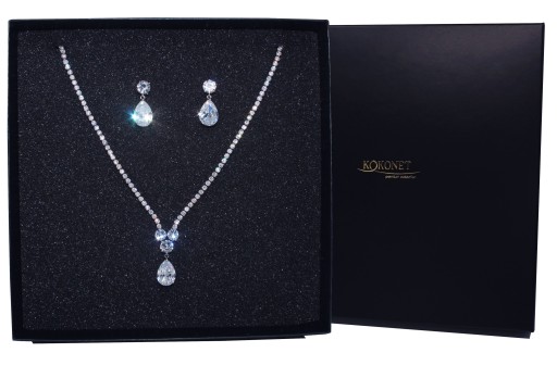 Zestaw ślubny kolczyki kolia srebro GLAM elegancka