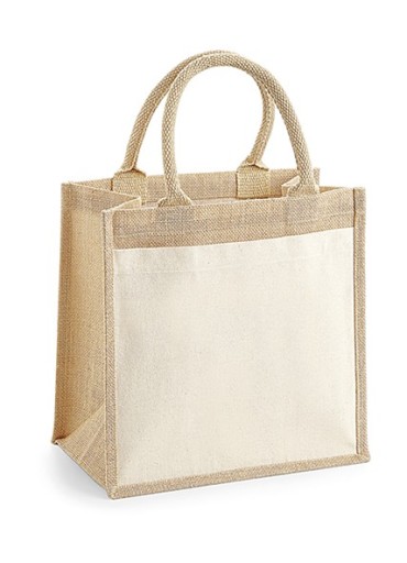 TORBA Z JUTY MIDI Z BAWEŁNIANĄ KIESZENIĄ 30x30x19