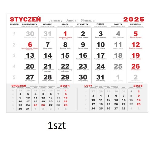 Kalendaria 2025r do kalendarzy jednodzielnych 1kpl