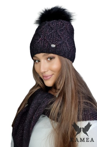 FREZJA-KOMPLET damski zimowy merino wool kolor czarny multi, KAMEA