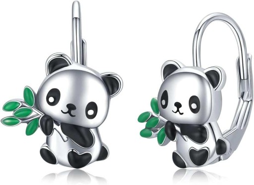 SREBRNE KOLCZYKI DLA DZIEWCZYNKI PANDA SREBRO PRÓBA 925 UROCZY WZÓR