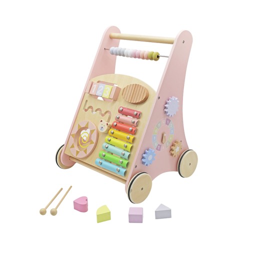 DREWNIANY CHODZIK PCHACZ MANIPULACYJNY 8w1 Jeździk SORTER BABYGIRL Różowy