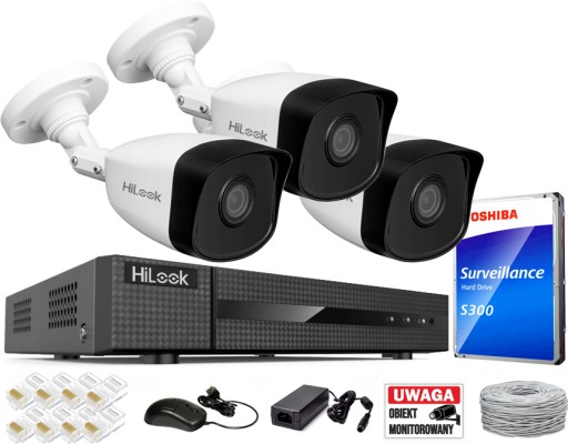 Zestaw Monitoringu 3 Kamery 5MPx IR30m Apka Hilook By Hikvision