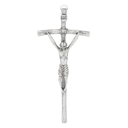 KRZYŻ WISZĄCY PAPIESKI DO DOMU srebrny PATYNA 27cm