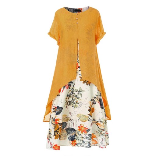 Plus Size Women's Summer Loose Printed Fake Two-Pi