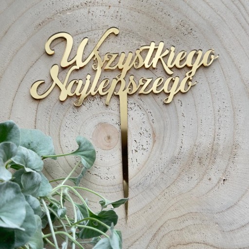 Wszystkiego najlepszego Topper Złote Lustro PLEXI 14cm
