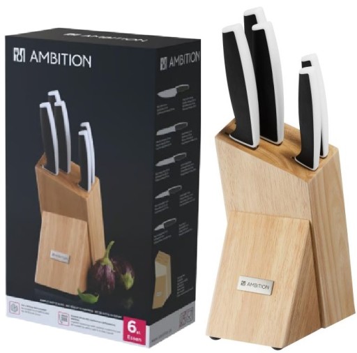 AMBITION KOMPLET NOŻY W BLOKU NOŻE ESSEN SZEFA OBIERAK CHLEBA MIĘSA WARZYW