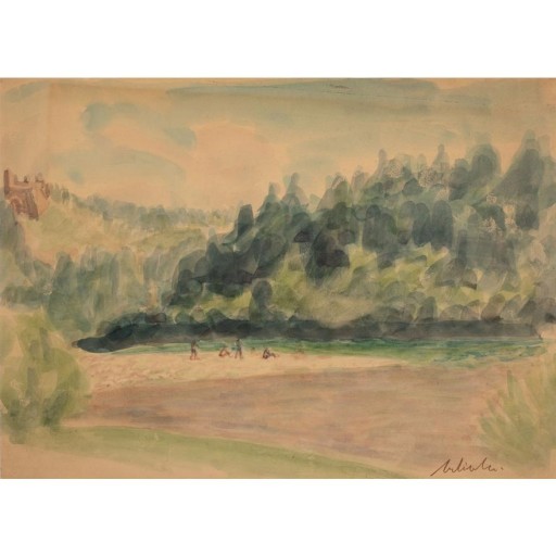 Jerzy Mierzejewski | Plaża nad Dunajcem akwarela na papierze/tekturze