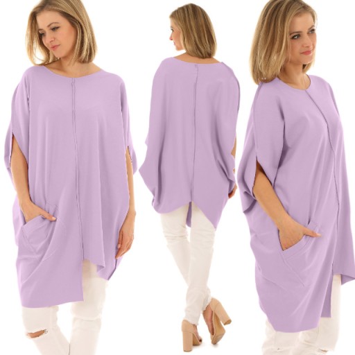 F516 Oversize asymetryczna TUNIKA z kieszonką