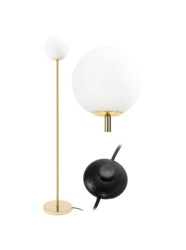 LAMPA STOJĄCA PODŁOGOWA ZŁOTA BIAŁY KLOSZ