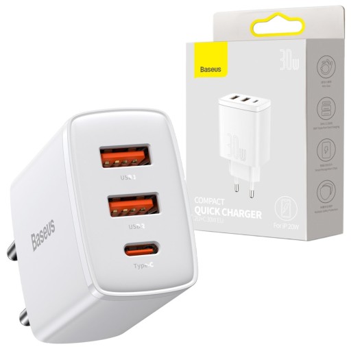 ŁADOWARKA SZYBKA KOSTKA 30W TYP C DO iPhone 15 14 13 12 ZASILACZ 3xUSB