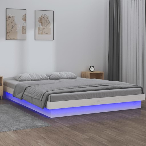 RAMA ŁÓŻKA Z LED BIAŁA 120X200CM LITE DREWNO