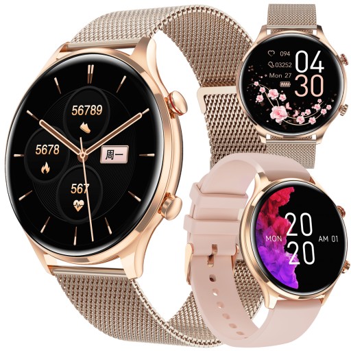 SMARTWATCH DAMSKI Rubicon Z FUNKCJĄ ROZMÓW CIŚNIENIE POLSKIE MENU 2 paski