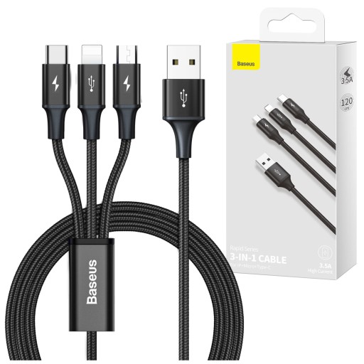 Kabel USB 3w1 do iPhone Micro Type-C 3.5A Baseus
