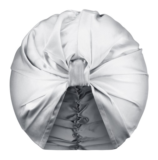 100% Jedwabny DWUSTRONNY Turban Zawój Stylowy Czepek na Włosy Silver