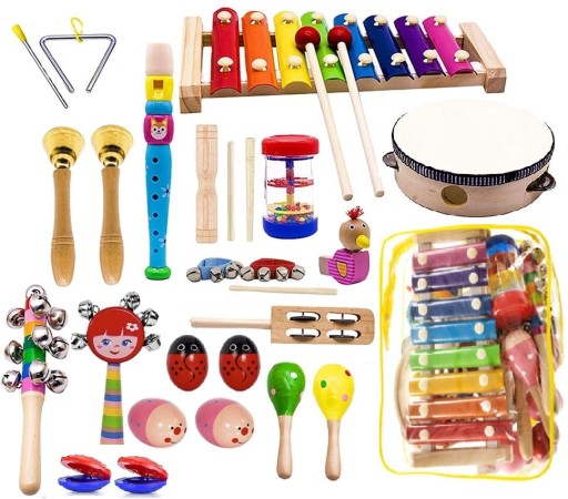 INSTRUMENTY DREWNIANE CYMBAŁKI TORBA FLET XL ZESTAW INSTRUMENTÓW DLA DZIECI