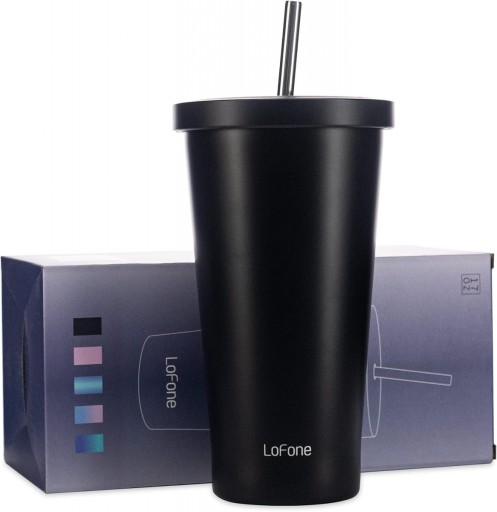 Kubek termiczny ze słomką 500ml podróżny kawa herbata czarny OPIS