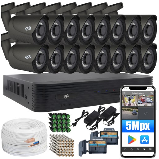 ZESTAW 16 GRAFITOWYCH KAMER ZEWNĘTRZNYCH DO MONITORINGU DOMU ANALOG 5MPx