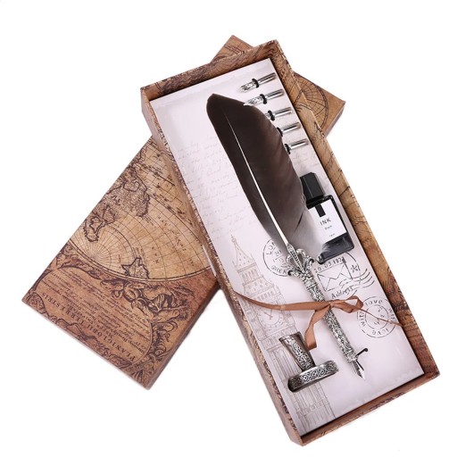 Retro Calligraphy Feather Dip Pen with 2 Nib Set Quill Fountain Writing