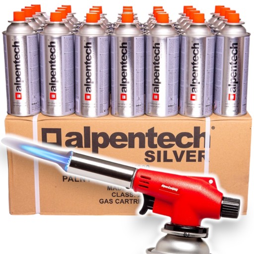 PALNIK na kartusze + 28x gaz kartusz gazowy AlpenTech 220g Kartusze