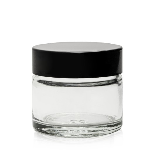 SŁOIK SZKLANY BEZBARWNY 30 ML Z CZARNĄ ZAKRĘTKĄ ECOSPA