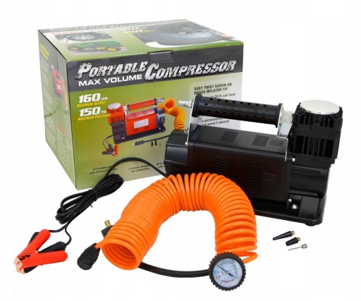 KOMPRESOR DWUTŁOKOWY 12V OFF-ROAD 160L/min wąż 7m