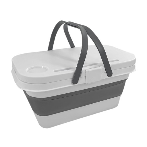 Multifunctional Foldable Picnic Basket with Small Table Large Gray White