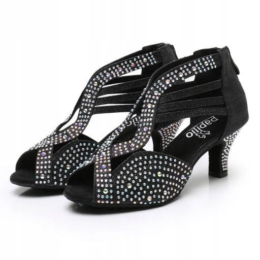 BUTY DO TAŃCA TANECZNE LATINO CZARNE ZDOBIONE 6cm