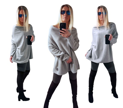 SWETEREK OVERSIZE TUNIKA SWETER WOOL ODKRYTE RAMIĘ
