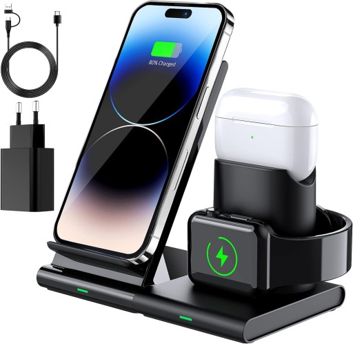 SZYBKA ŁADOWARKA INDUKCYJNA BEZPRZEWODOWA 3W1 DO APPLE WATCH IPHONE AIRPODS
