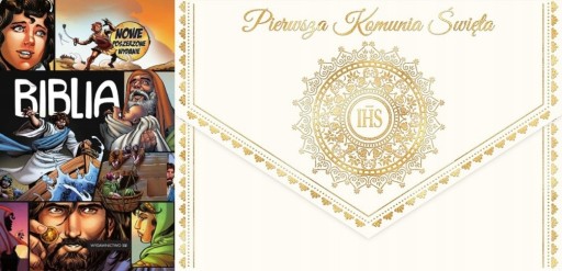 PAKIET 2 X BIBLIA KOMIKS + KARNET A5 KOPERTA KOMUNIA IHS PREZENT NA KOMUNIĘ