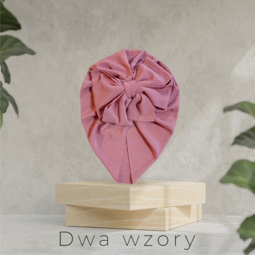 Śliczna CZAPKA TURBAN Z KOKARDĄ PIĘKNY RÓŻ