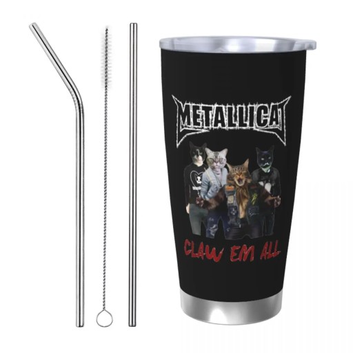 20 uncji Kubek termiczny Zabawny kot Metallicat Tumbler izolowany próżniow