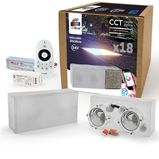 18x LedBruk Świecąca Kostka Brukowa LED 20x10 CCT
