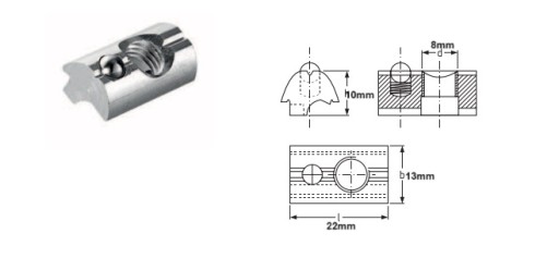 Nakrętki aluminiowe M8 profilowe z kulką sprężystą --- 200 SZTUK